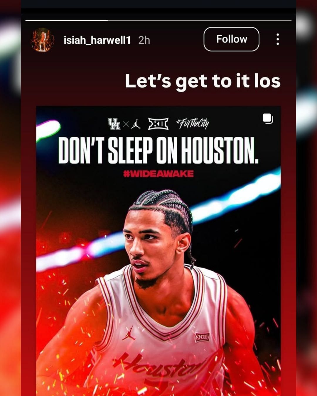 Houston signee Isiah Harwell shares 5-word reaction. (Image via Instagram @isiah_harwell1)